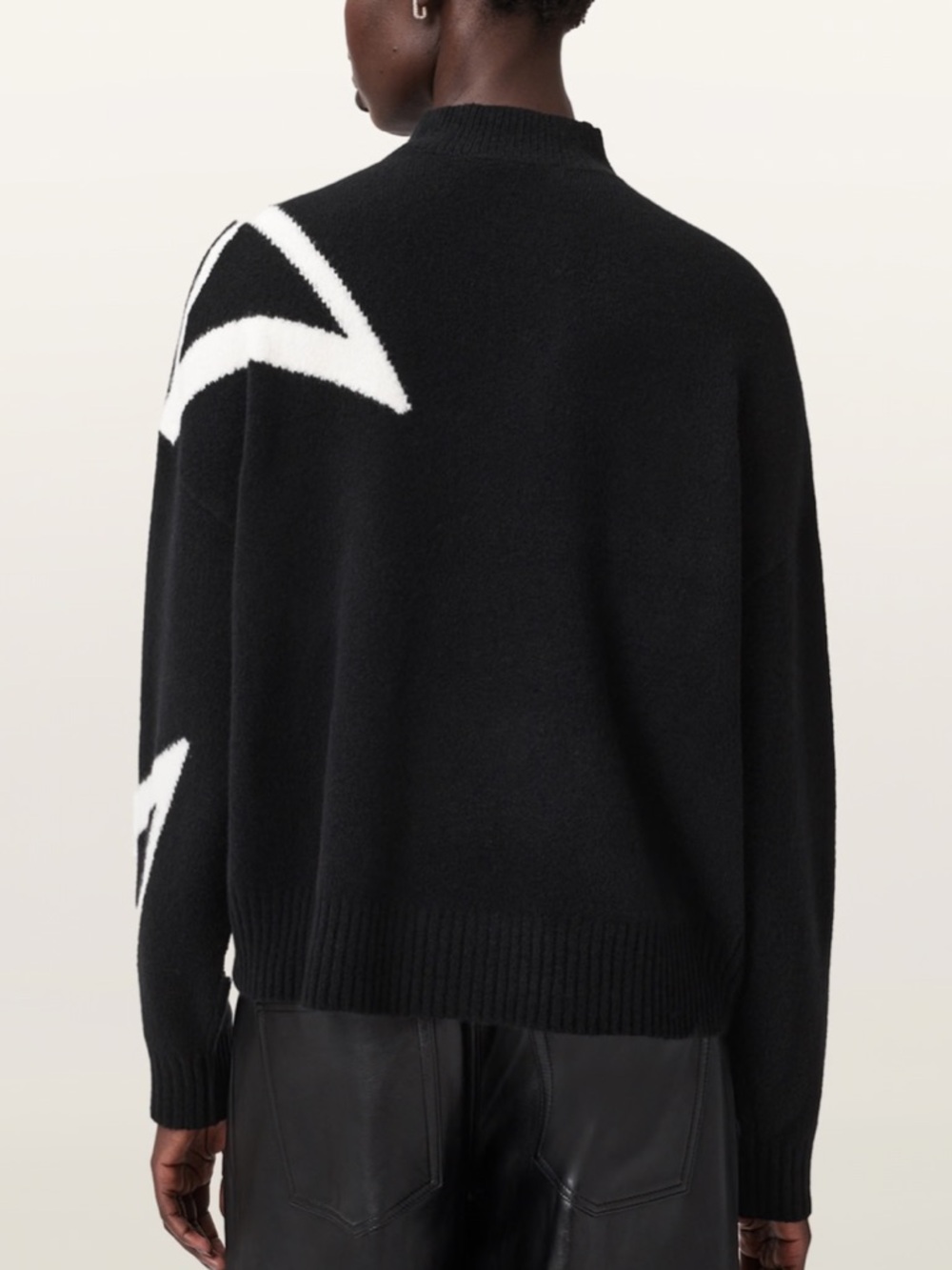 Allsaints Graphic Logo Jacquard Knit Mock Neck Sweater Black White Size L - Picture 4 of 15